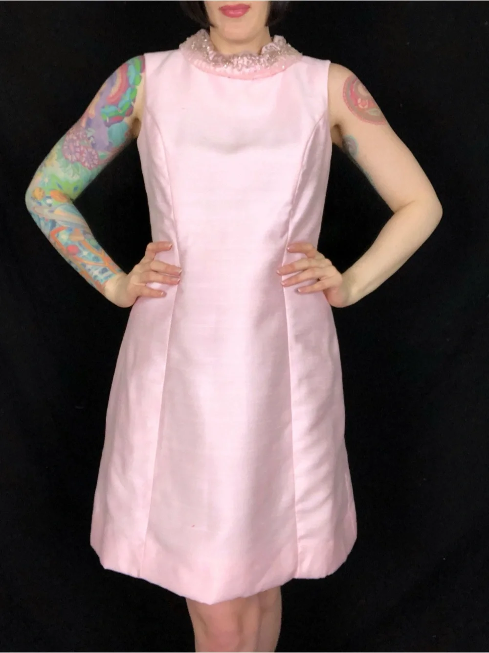 Vintage 1960s Light Pink Cotton Wool Blend Matching Two Piece Dress Coat Set